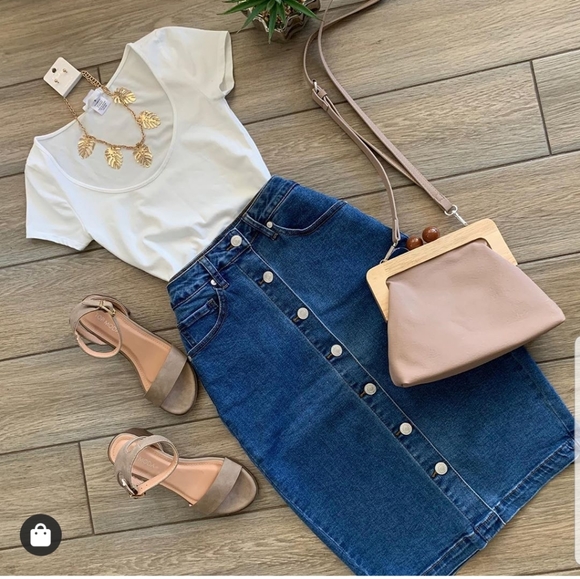 high rise midi denim skirt - Picture 9 of 10